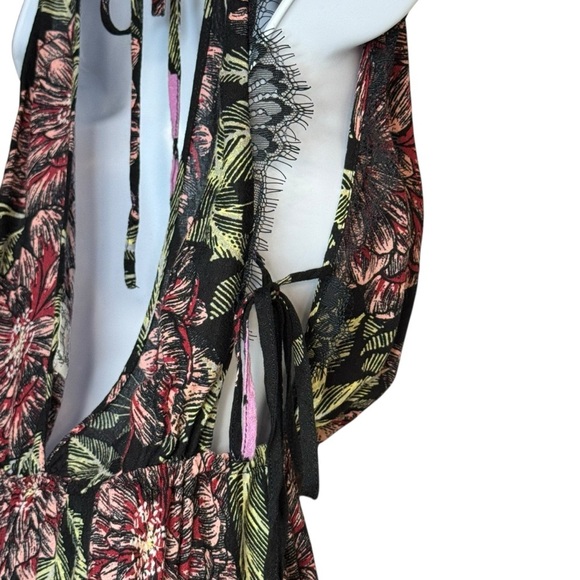 Free People Marnie Floral Plunge Tie Side Swing Mini Dress Black/Plum Sz XS - Picture 7 of 11
